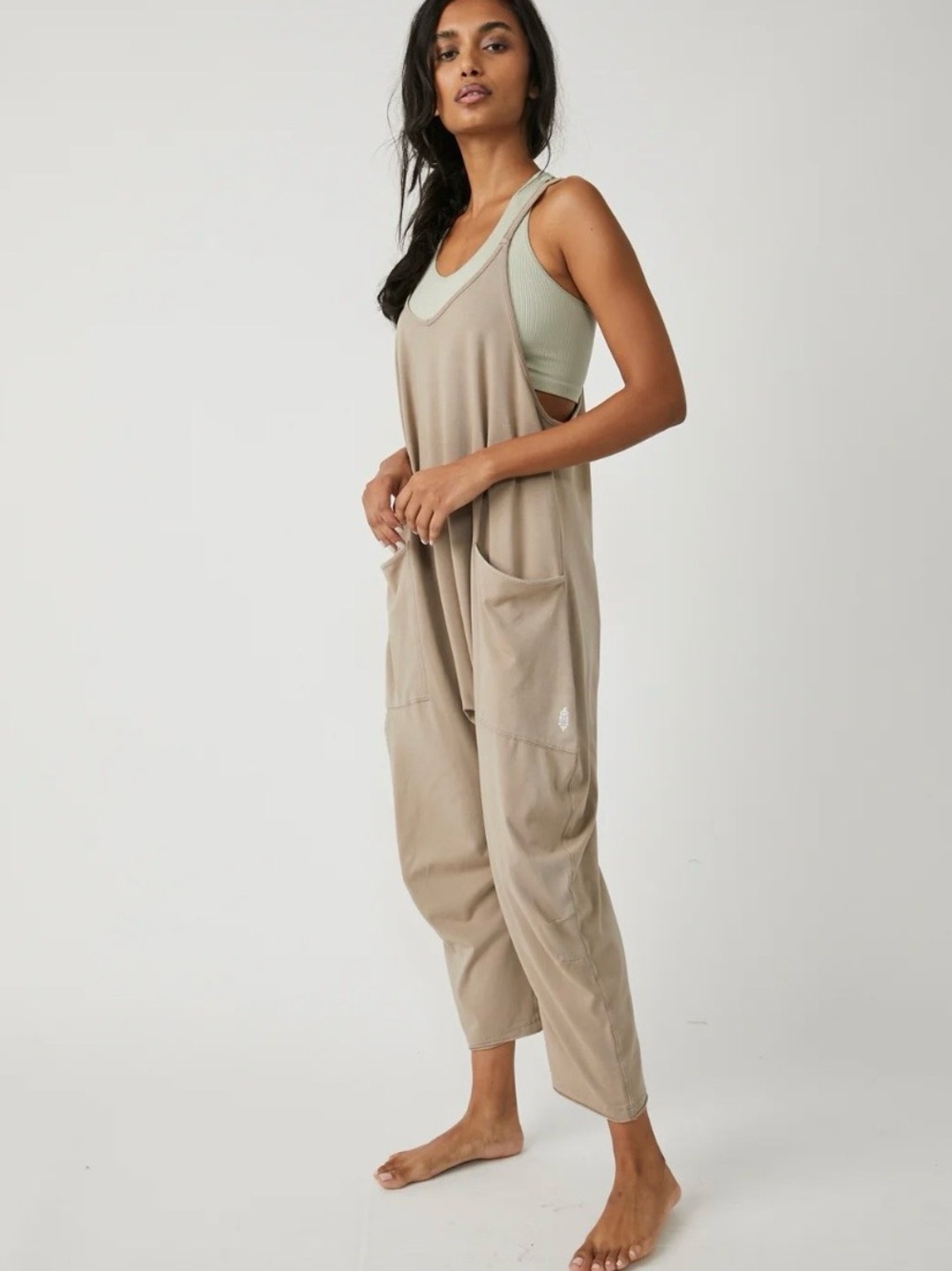 FP Movement by Free People Taupe Relaxed Scoop-Neck Utility Jumpsuit